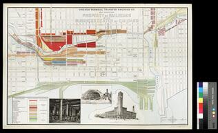 Chicago Terminal Transfer Railroad Co. map showing property of railroads in the business center of Chicago