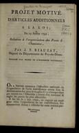 Projet motivé d'articles additionnels à la loi, du 19 janvier 1791, relative à l'organisation des ponts & chaussées
