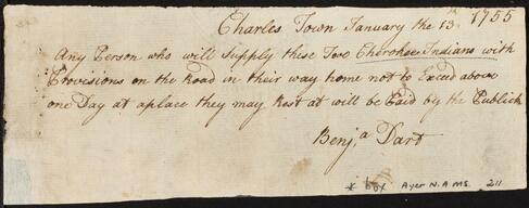 Order Charles Town i.e. Charleston, S.C., 1755 Jan. 13