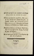 Qu'est-ce que le Comité central des 31 clubs des sections de Lyon? : discours prononcé le mardi soir 3 mai 1791, & l'an second de la liberté...
