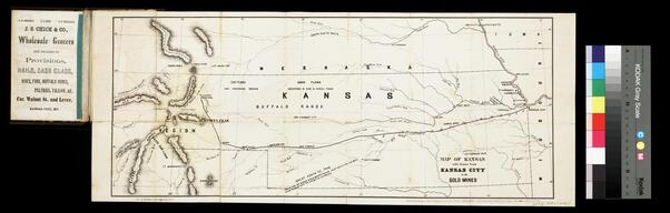 Map of Kansas with route from Kansas City to the gold mines