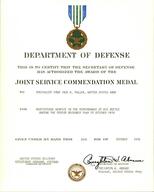 Joint Service Commendation Medal, Jack Fuller career, 1970