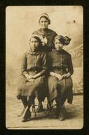 Florence Conger, Esther Soocey, and Mary Grant in sailor dresses and hair bows, Oklahoma?, circa 1910s