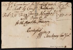 Account South Carolina, to 39 Tommy Hawks with pipes for the Cherokee Indians, 1757 Feb. 18