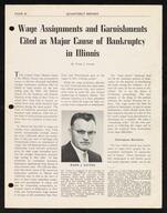 Writings - "Wage Assignments and Garnishments Cited as Major Cause of Bankruptcy in Illinois", Mark J. Satter career, 1961