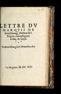 Lettre dv Marqvis de Brandebourg, Electeur du S. Empire, à monseigneur le Duc de Guyse