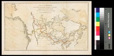 Map of America between latitudes 40 and 70 north and longitudes 45 and 180 west, exhibiting Mackenzie's track from Montreal to Fort Chipewyan & from...