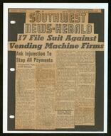 Clippings - Vending machine lawsuits, Mark J. Satter scrapbooks and clippings, 1961-1962
