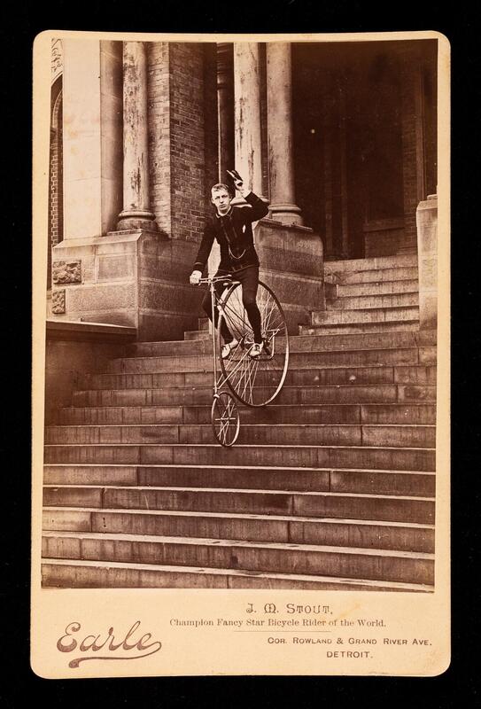 J. M. Stout, Champion Fancy Star Bicycle Rider of the World Cor. Rowland & Grand River Ave. Detroit