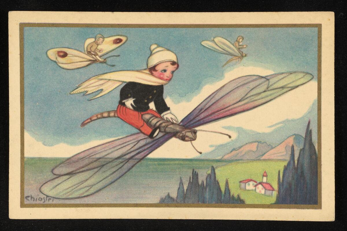 Children racing dragonflies
