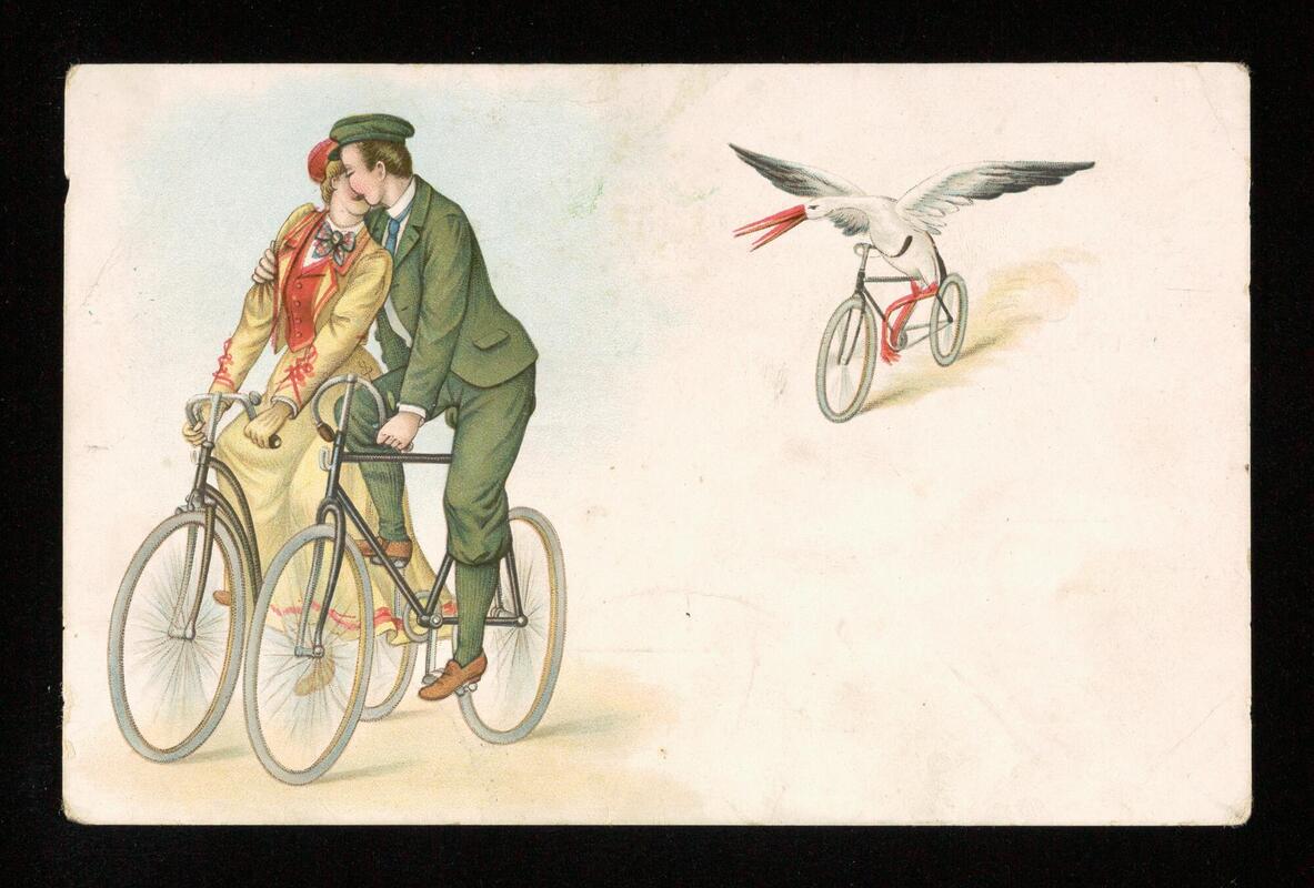 Man and woman riding bikes