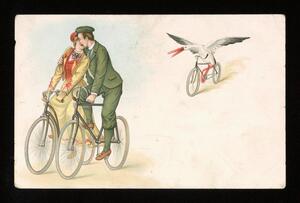 Man and woman riding bikes